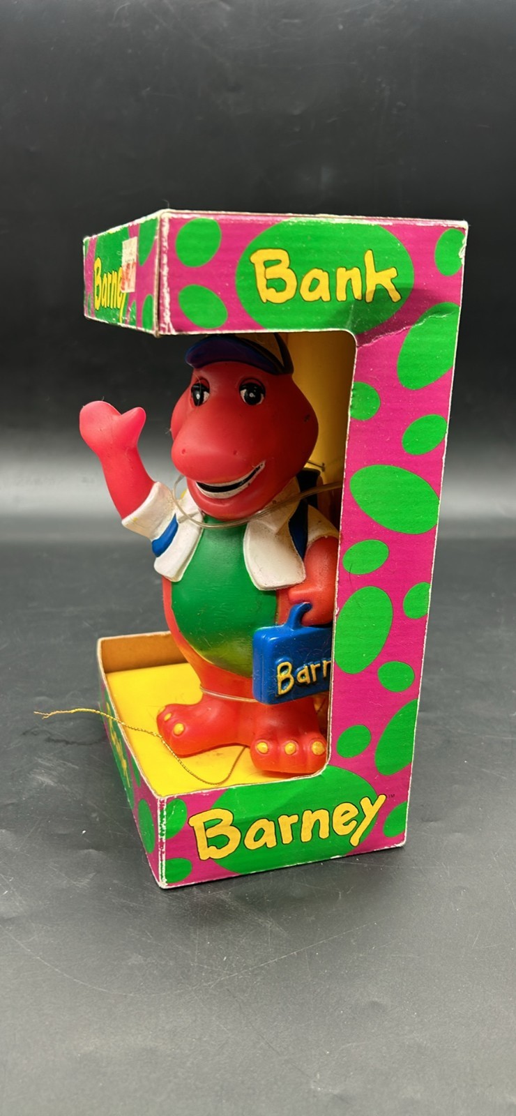 Vintage Lyons Group 1992 Barney Purple Dinosaur Back to School Coin Piggy Bank