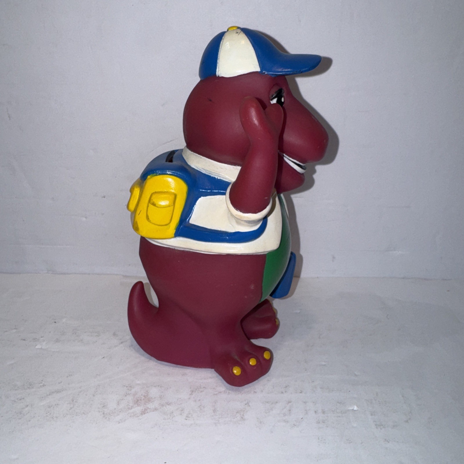 Vtg 1992 Lyons Group 7″ Barney Purple Dinosaur Coin Piggy Bank Back to School