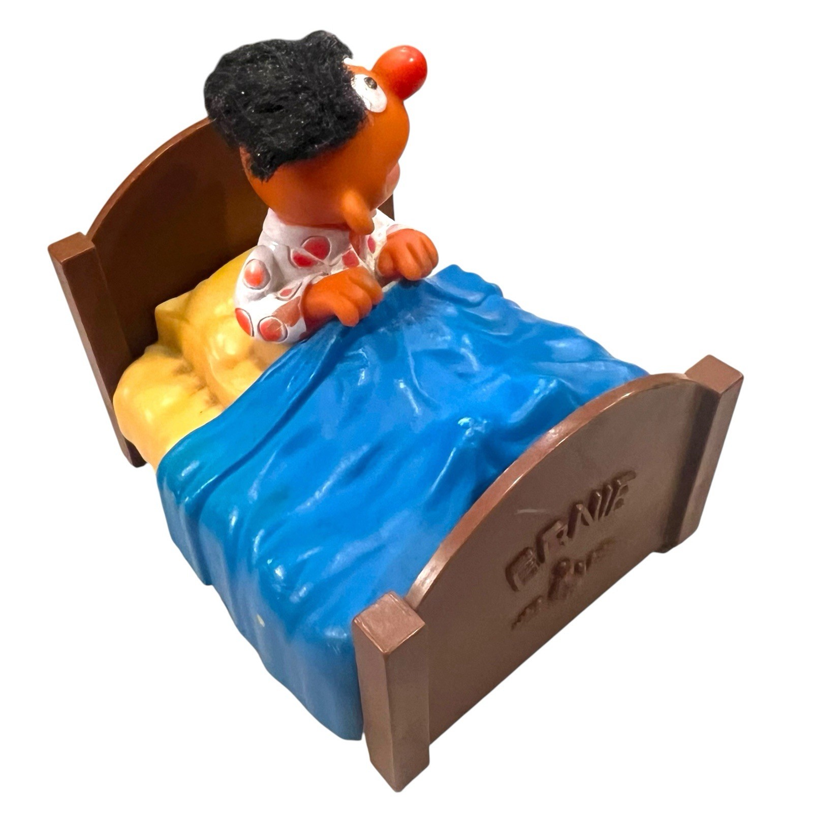 Rare Sesame Street Ernie in Bed Figure ABS Plastic Toy 3.5″ Tall Vintage