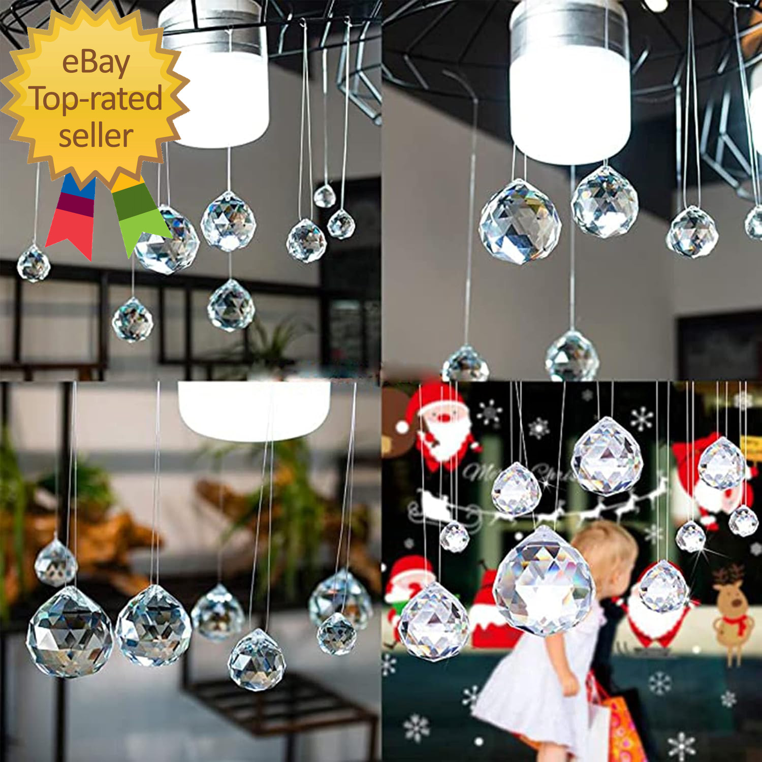 Set of 3 Clear Crystal Ball Includes 20/30/40Mm Faceted Prism Balls Suncatcher