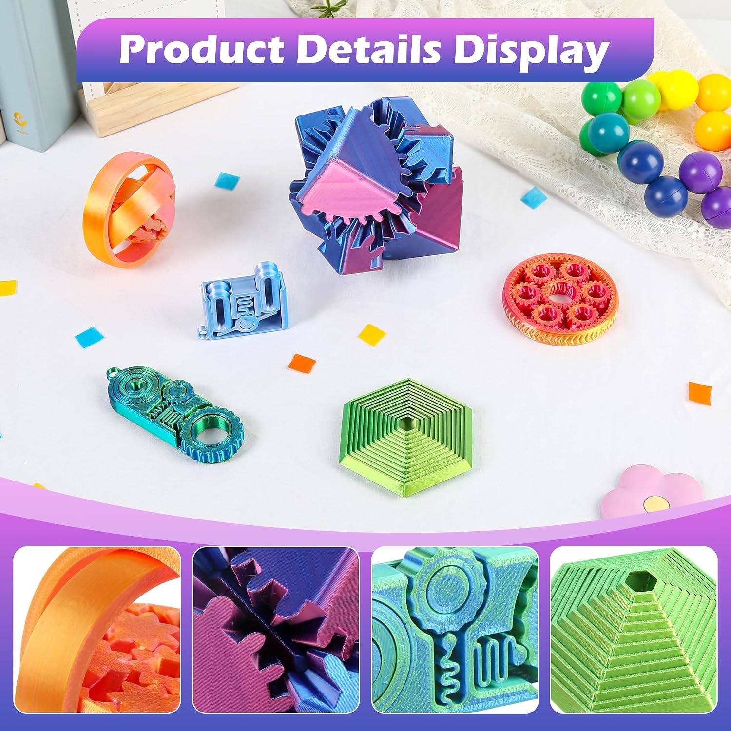 Multicolor 3D Printed Transforming Toys – 6-Piece Desktop Set for Kids & Adults