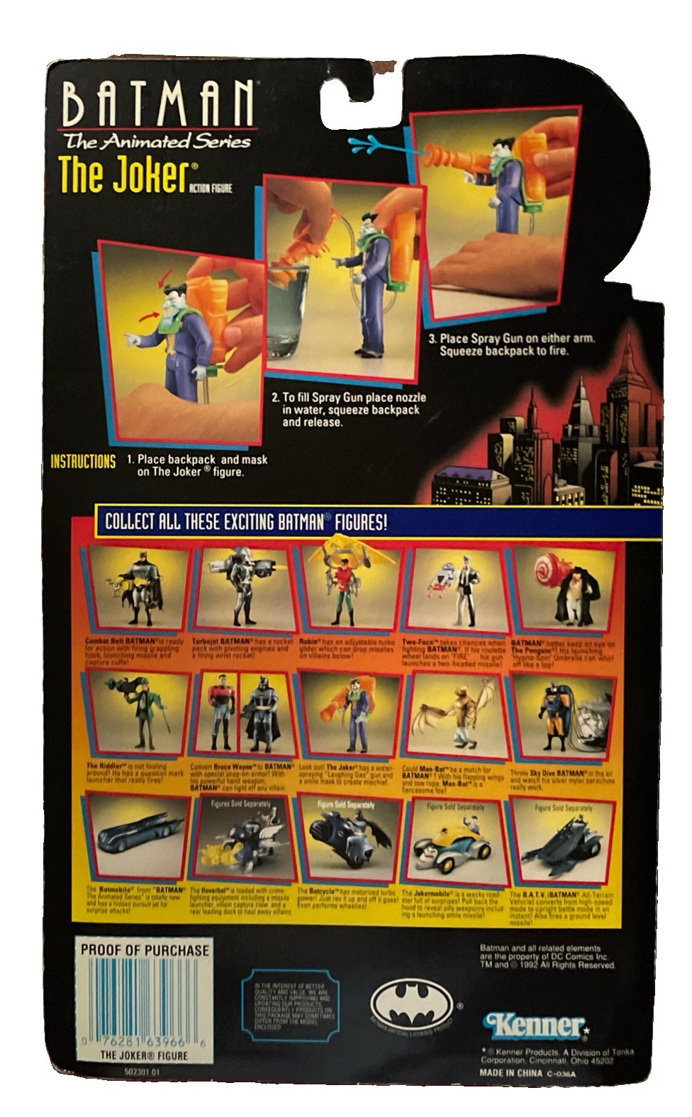 1992 Kenner Batman The Animated Series Joker Laughing Gas Gun Action Figure