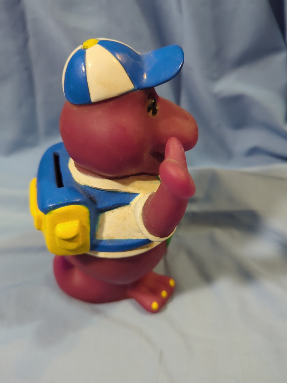 Vtg 1992 Lyons Group Barney Purple Dinosaur Coin Piggy Bank Back to School 7″