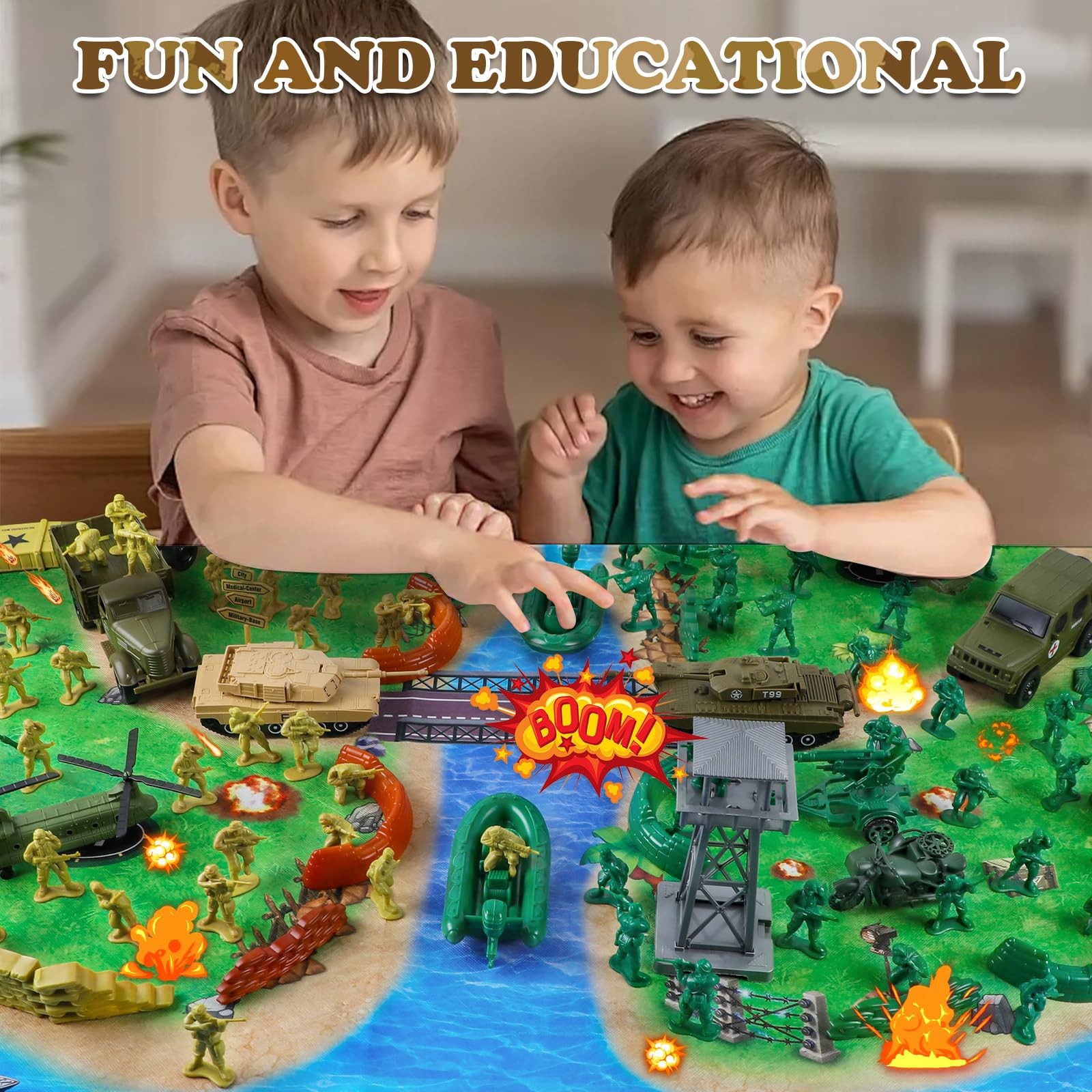Army Men Military Toys for Boys Age 3-12 124 Pcs Plastic Playset with Soldiers