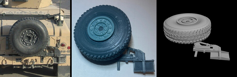 Sunny Days Humvee, Spare Tire Mount with Tire, Hobby Parts, All Scales