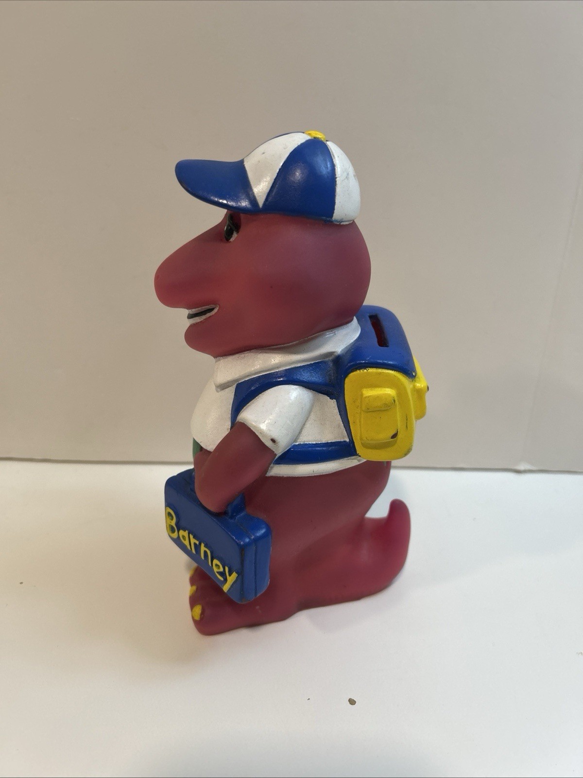 Vtg 1992 Lyons Group 7″ Barney Purple Dinosaur Coin Piggy Bank Back to School