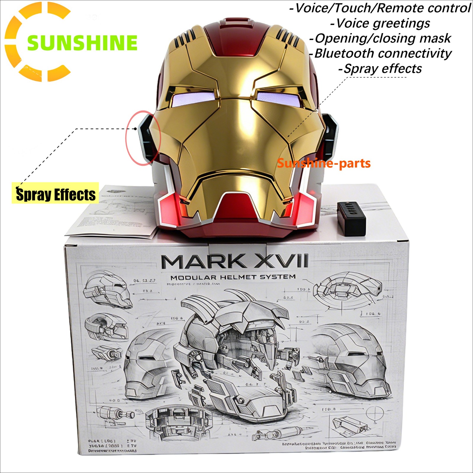 Iron Man MK17 Heart Breaker Helmet Gold English 1/1 Wearable Voice-control Props