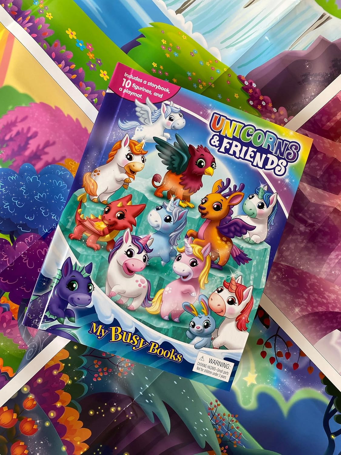 Phidal Unicorns & Friends My Busy Books – Storybook, 10 Figurines, Playmat