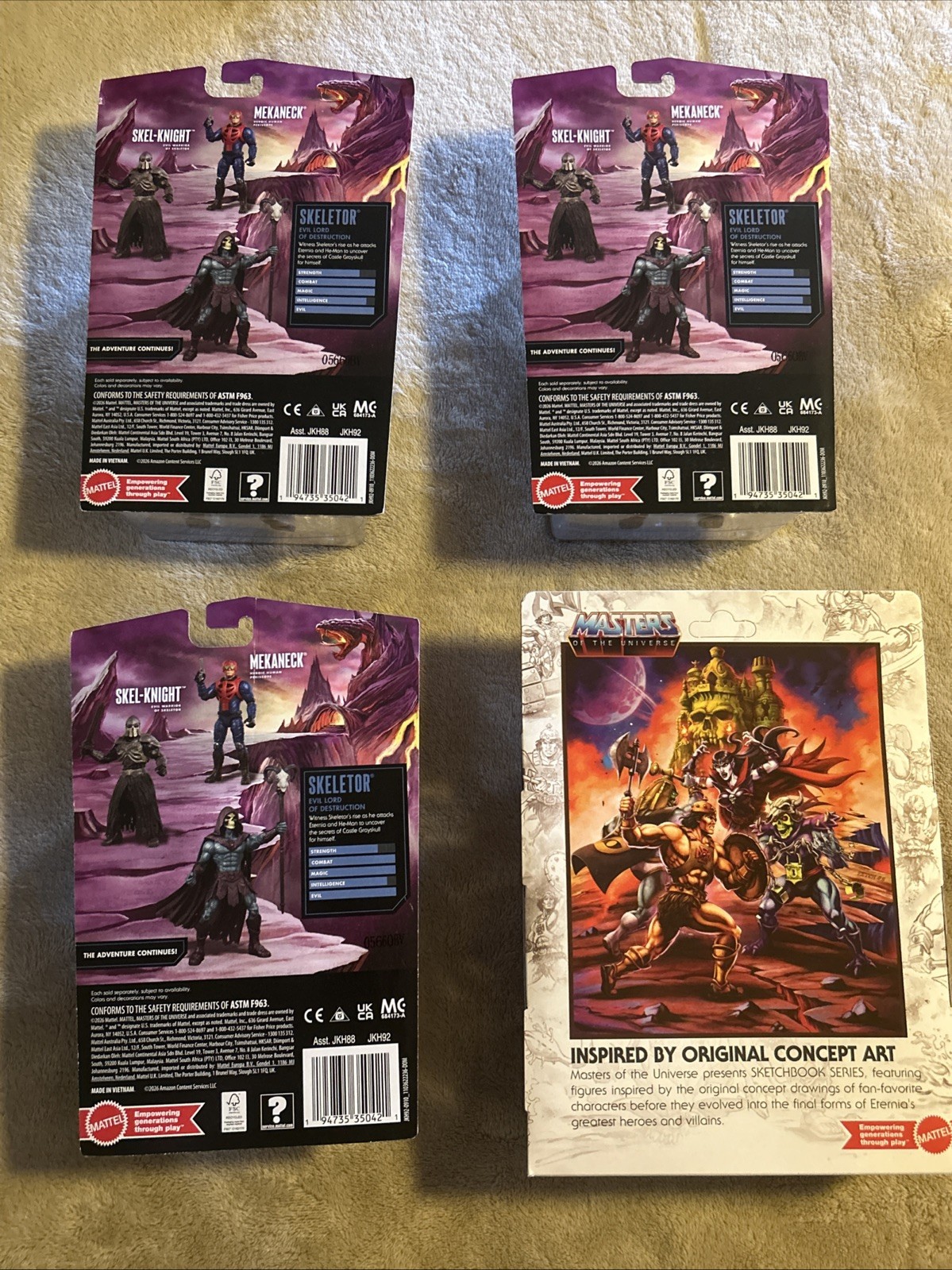 Skeletor Masters of the Universe MOTU Mattel + Sketch Book He Man ( 4 Figures )