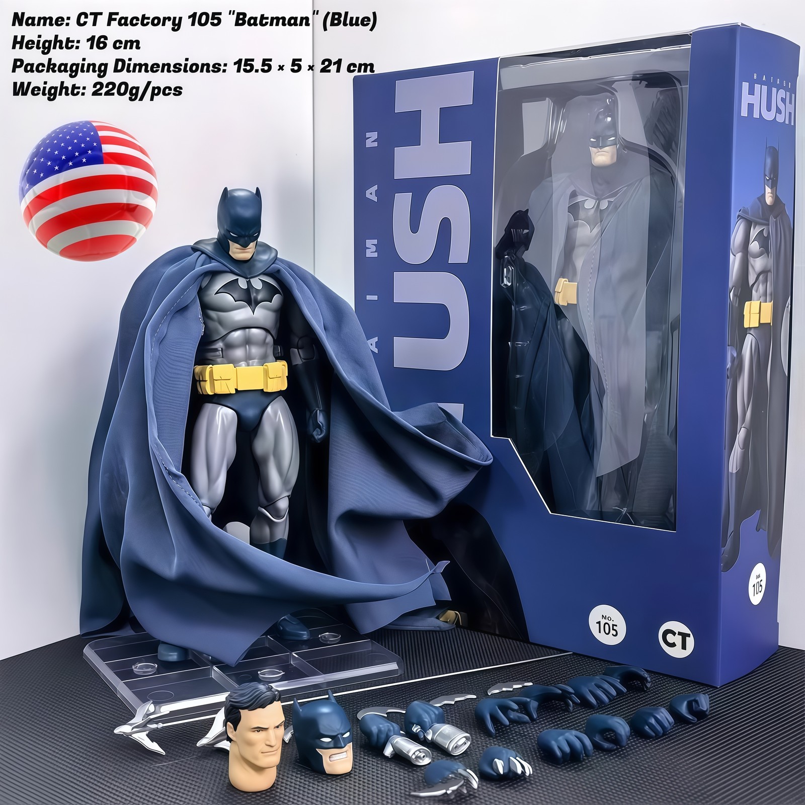 In Stock CT Toys MAFEX No.105 Hush Batman Blue Ver. Action Figure New iN Boxed