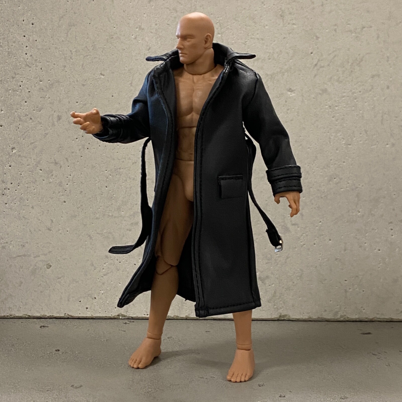 PB-LTC-BLK: 1/12 Black Wired Faux Leather Trench Coat for 6″ action figures