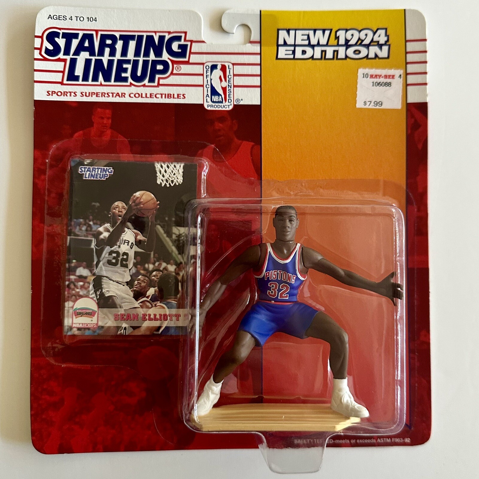 1994 SEAN ELLIOTT/SA Spurs/Starting Lineup w/Card/NEVER OPENED/FACTORY SEALED🏀