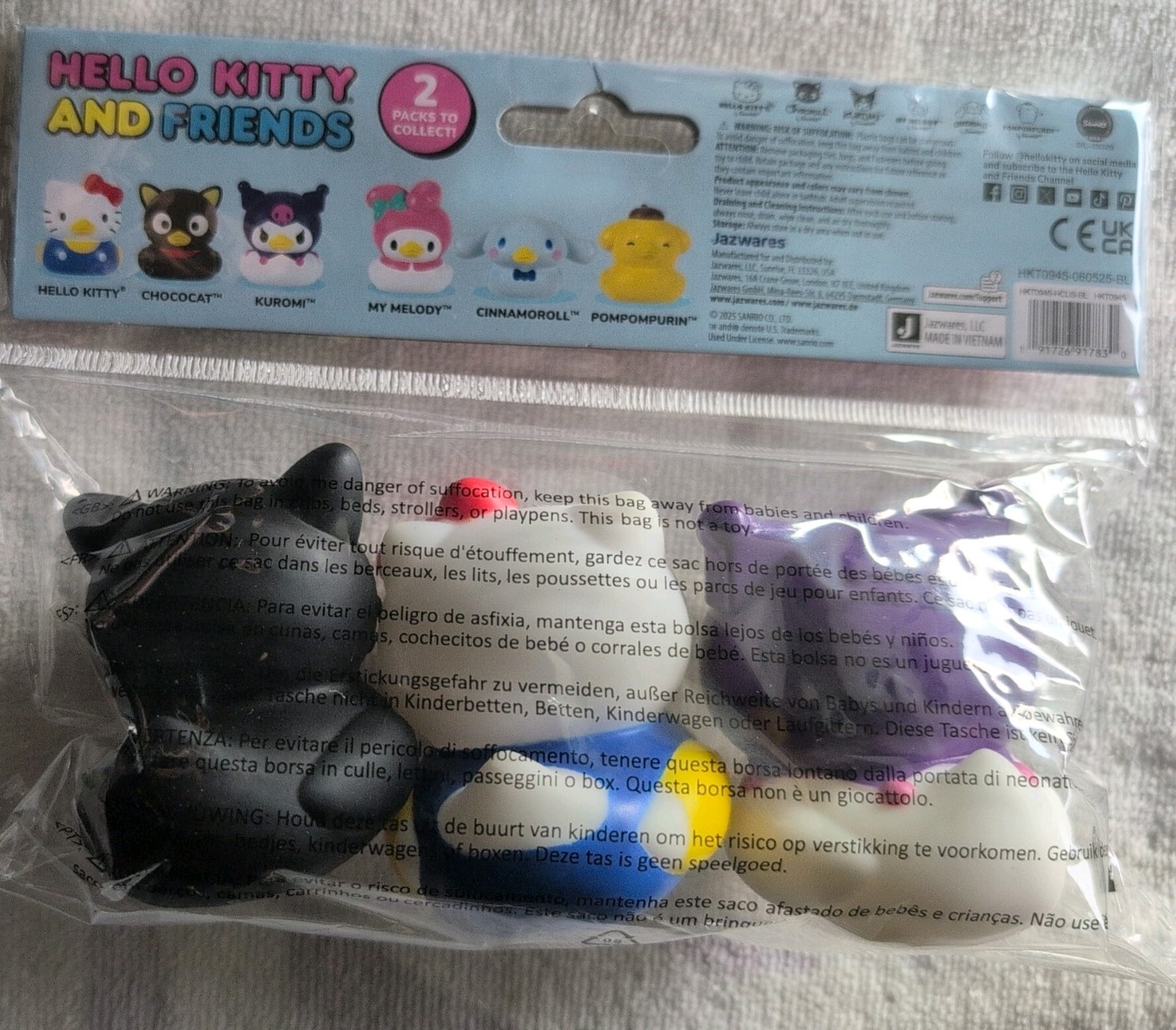 Sanrio Duckz Hello Kitty & Friends Kuromi Chococat Set of 3 Rubber Ducks