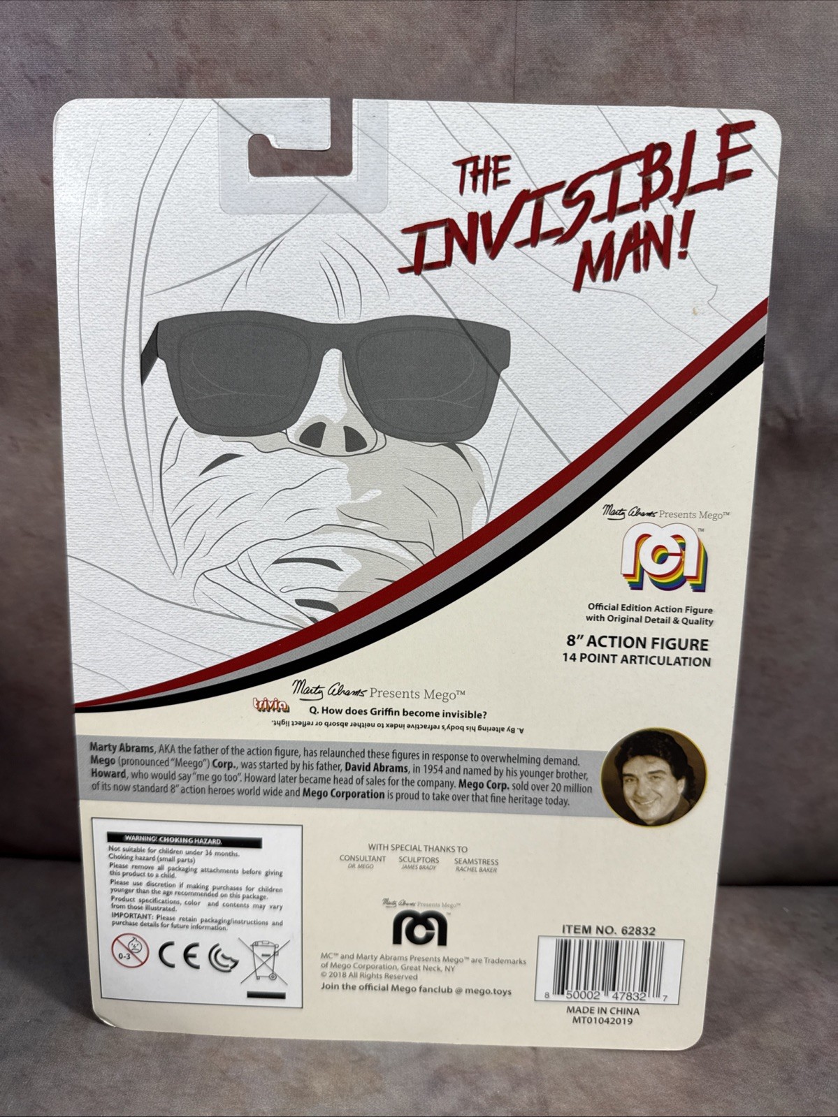 MEGO HORROR Mego Invisible Man 8-inch Figure – 14 points of articulation / New