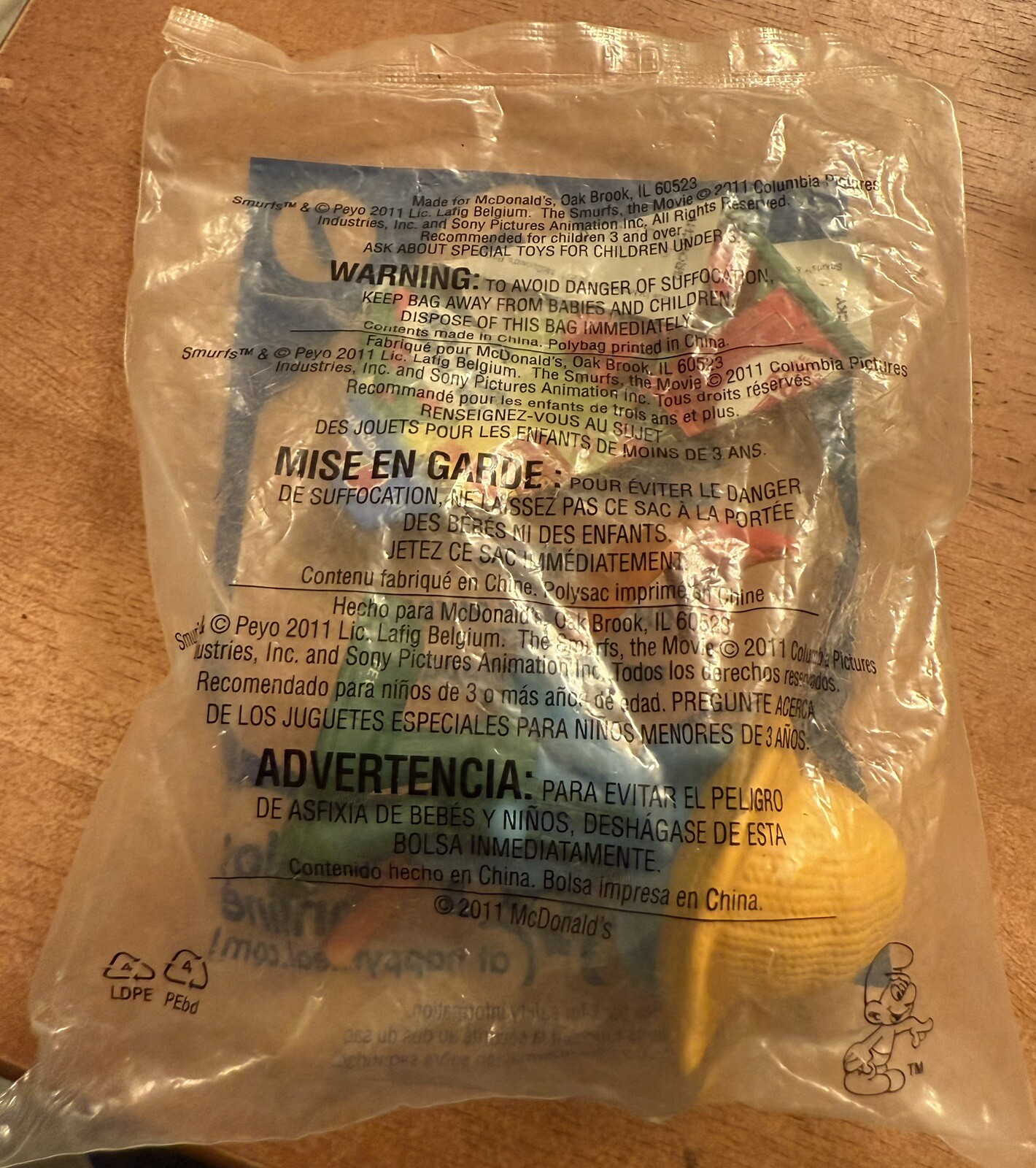 Vintage Smurf Farmer 2011 Peyo McDonalds TV Movie Character Toy 2.75” New