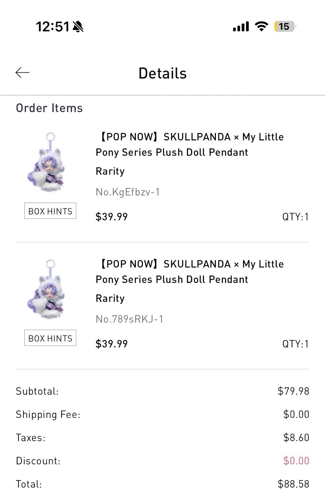 Skullpanda My Little Pony Series Plush Doll Pendent Rarity