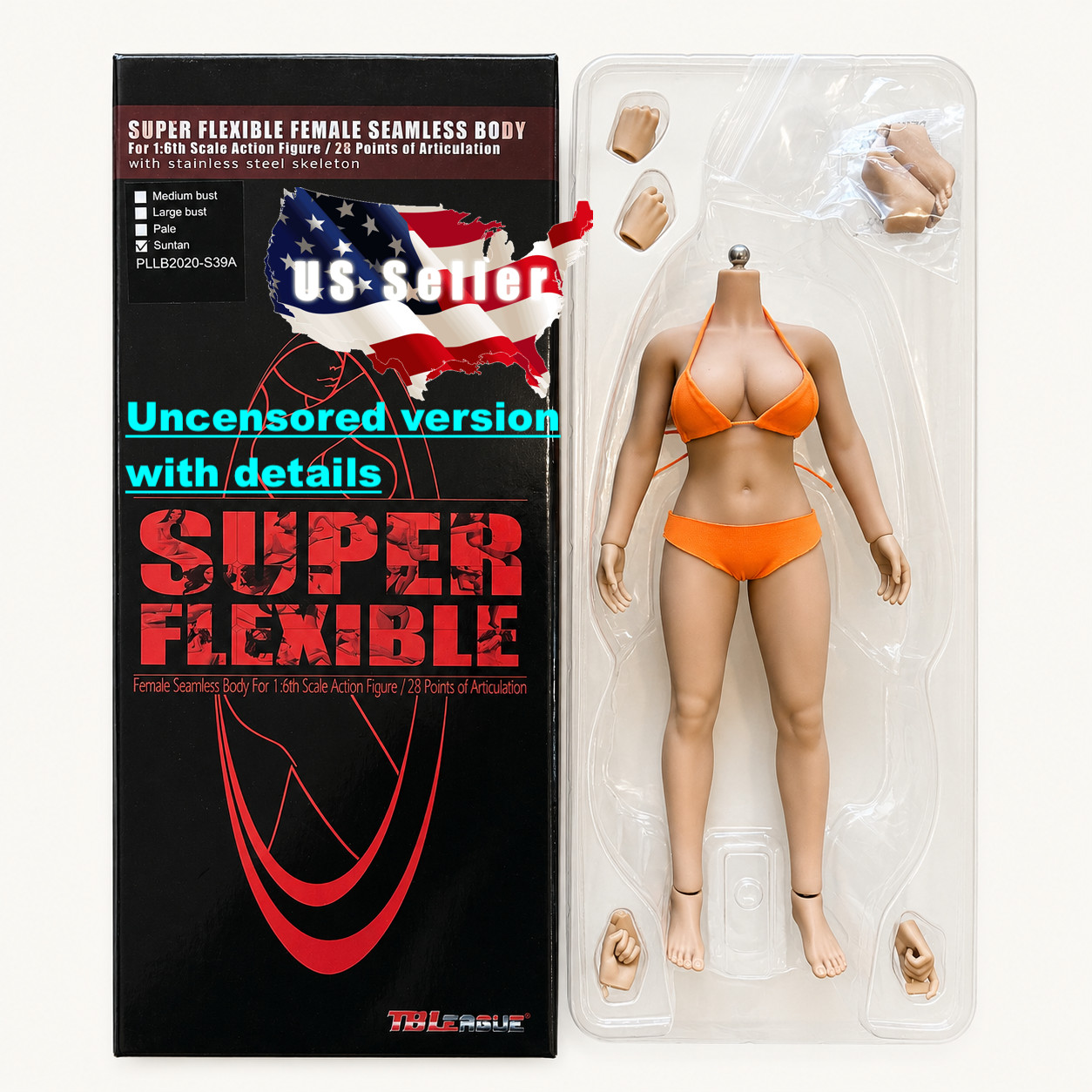 UNCENSORED S39A PHICEN 1/6 Flexible Seamless Female Curvy Body L Bust SUNTAN
