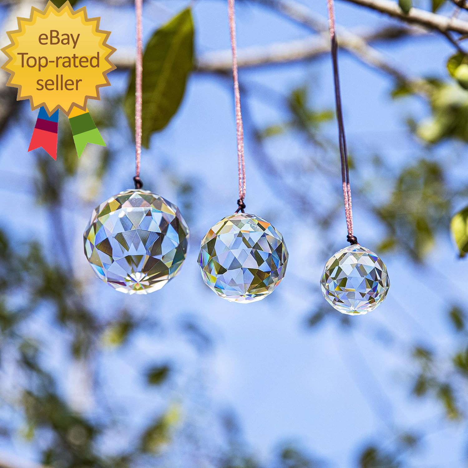 Set of 3 Clear Crystal Ball Includes 20/30/40Mm Faceted Prism Balls Suncatcher