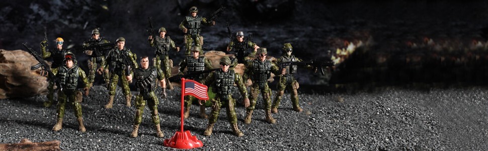 Army Men Action Figures Set OF 12 +12 WEAPON SET PLASTIC ABS GREEN BARRETS 1:18