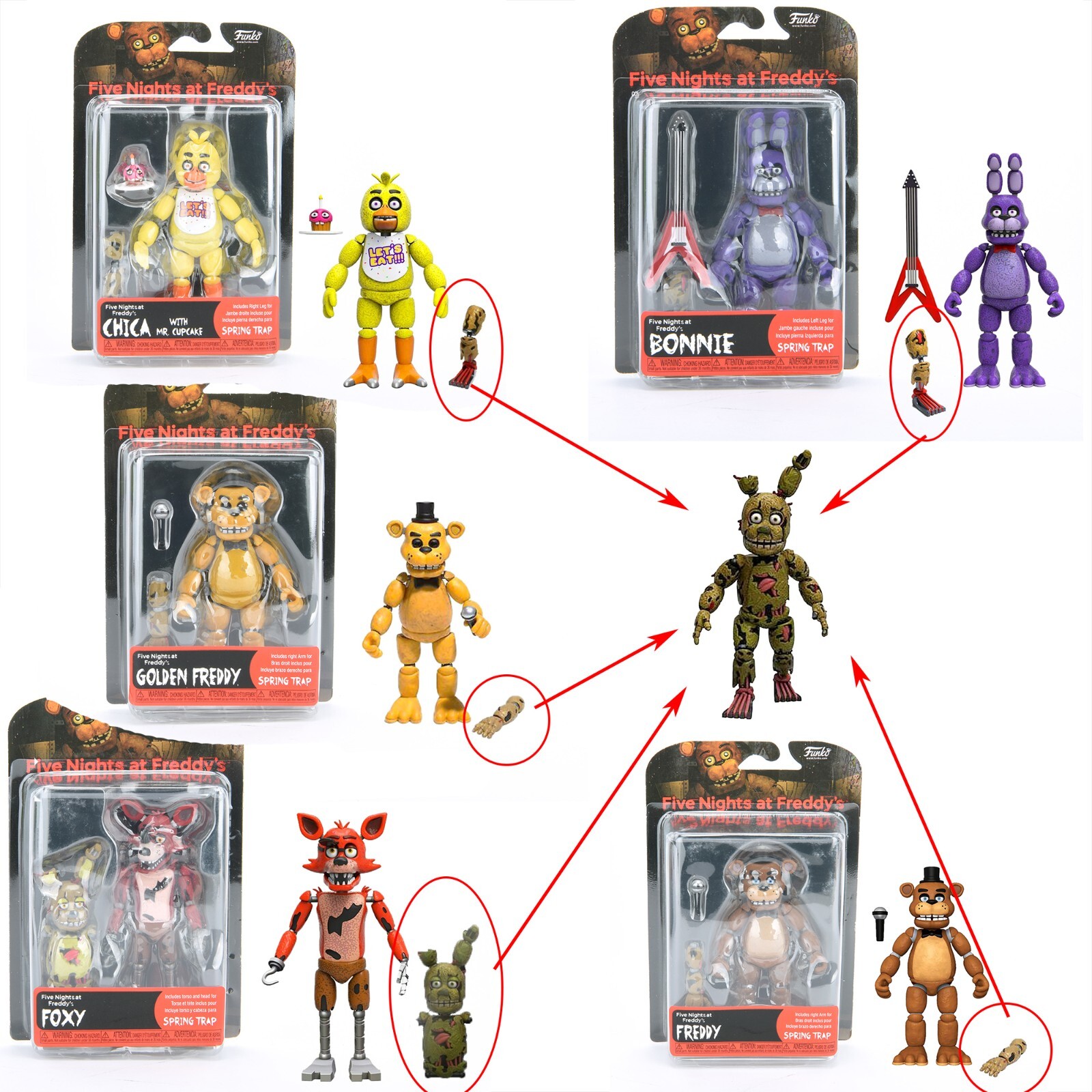 Funko Spring Trap Five Nights At Freddy Bonnie Chica Golden Foxy 5″Action Figure