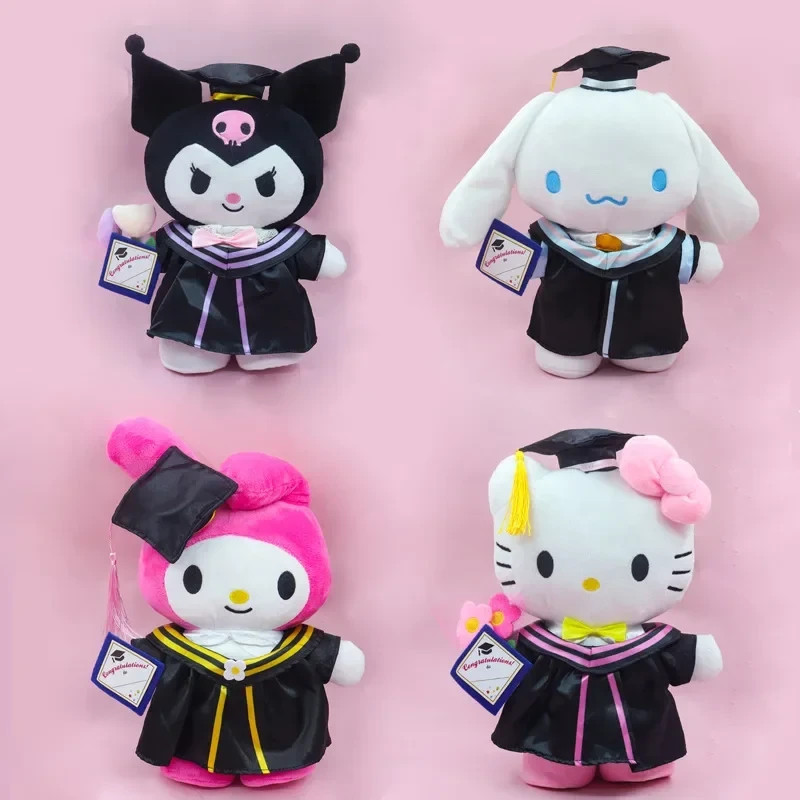 25cm Cinnamoroll Kuromi Kitty Graduation Plushie Doll Soft Kawaii Gift