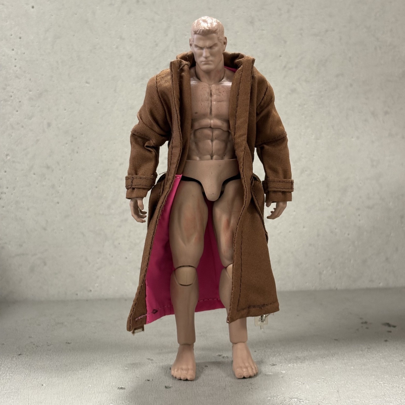 SU-CH-GB-BRN-O: 1/12 Brown Fabric wired Coat with pink lining & belt