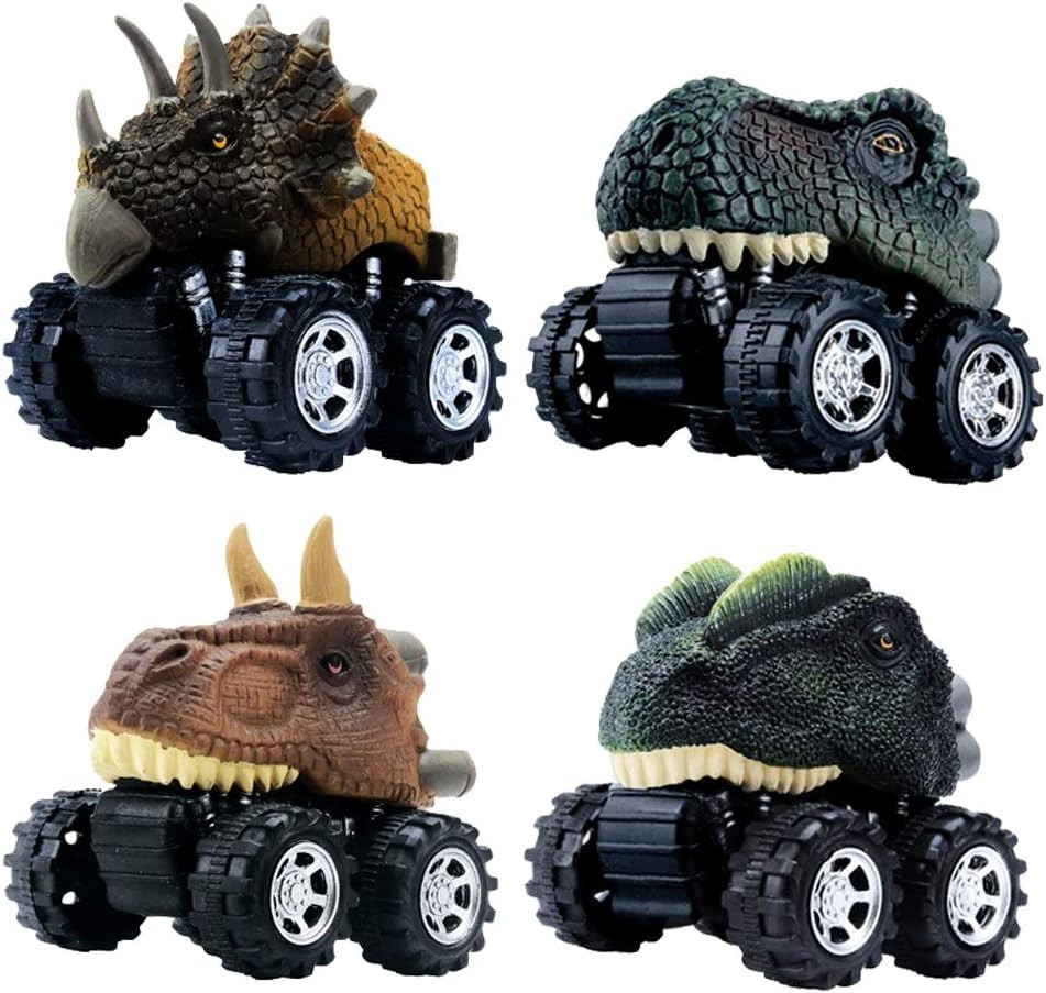 Fun & Educational 4 Pack Dino Pull Back Cars – Perfect Birthday Gifts for Boys