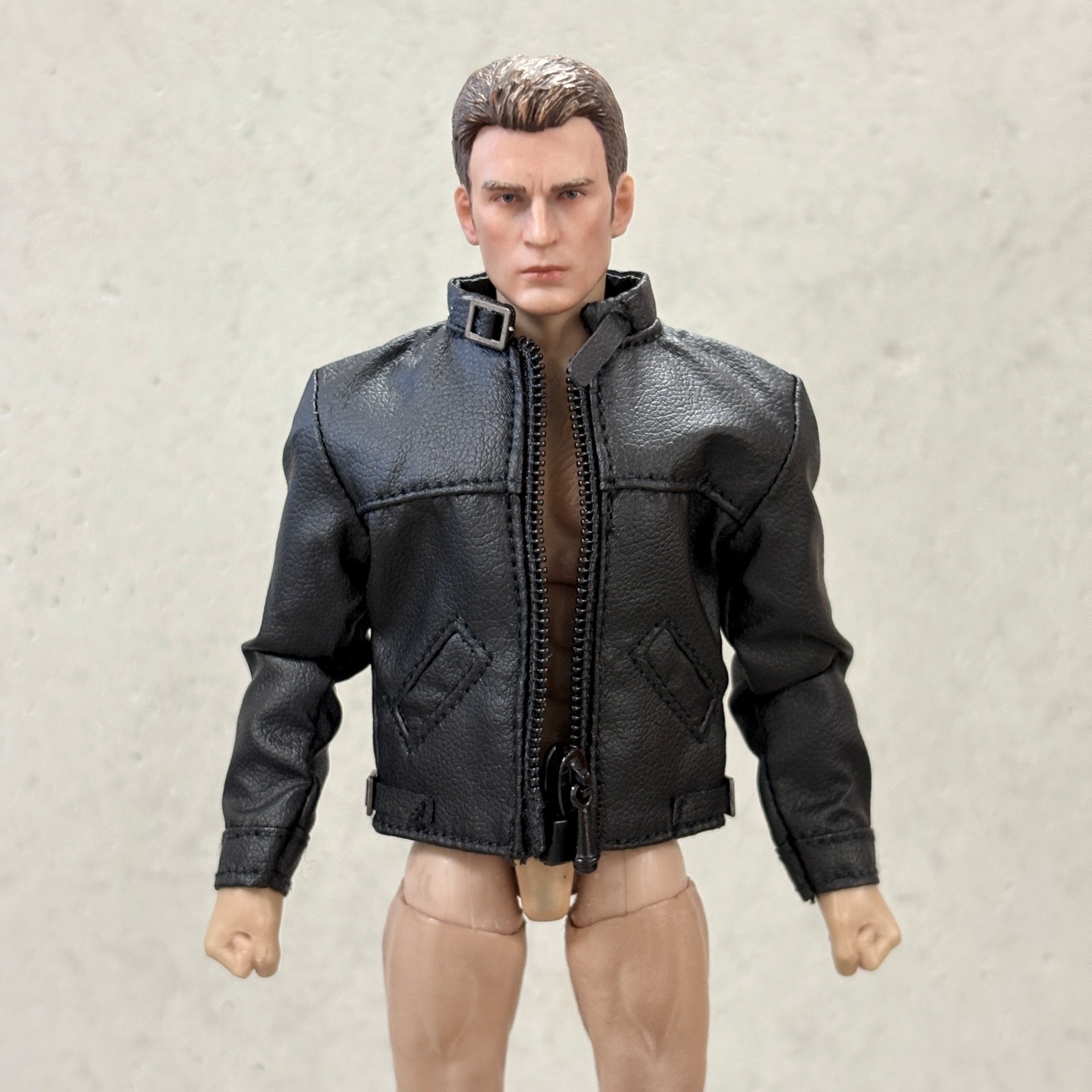 MO-MBJK-BK: 1/12 Black Slim Zipper Faux Leather Jacket for 6″ Slim action figure