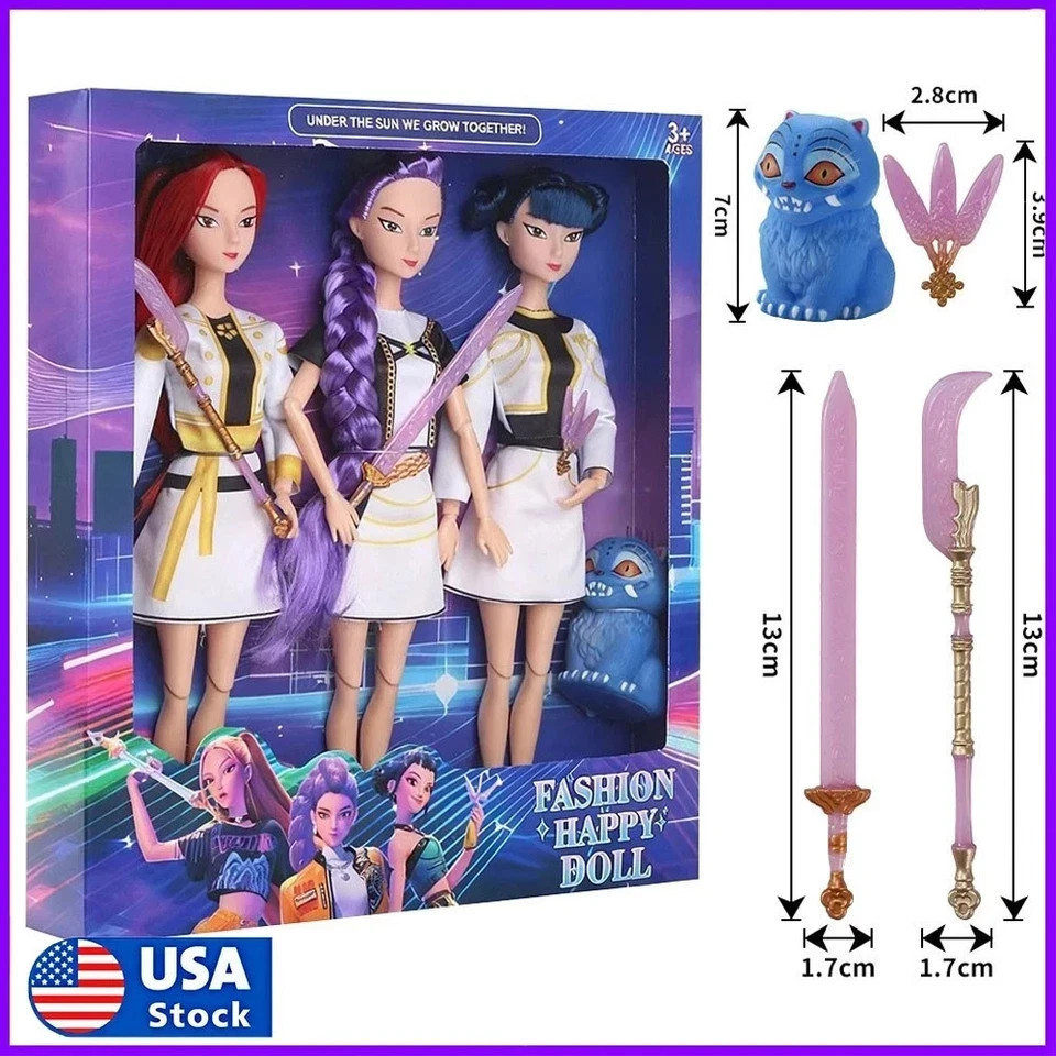 3PCS Gift Cosplay Kpop Demon Hunters Action Figures Mira Rumi Zoey Doll Toy JQ