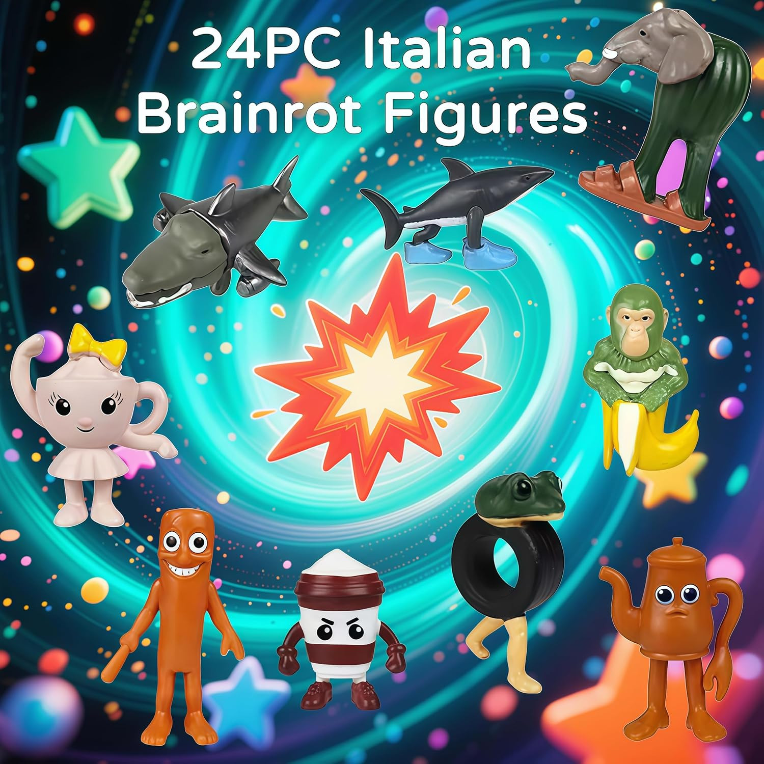 24PCS Italian Brainrot Steal a Brainrot Toys, Brain Rot Action Figure, 1.8″ Tral