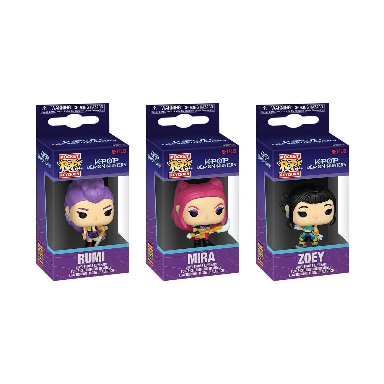 Funko Pop! Keychain: Kpop Demon Hunters – Rumi, Mira, and Zoey 3-Pack