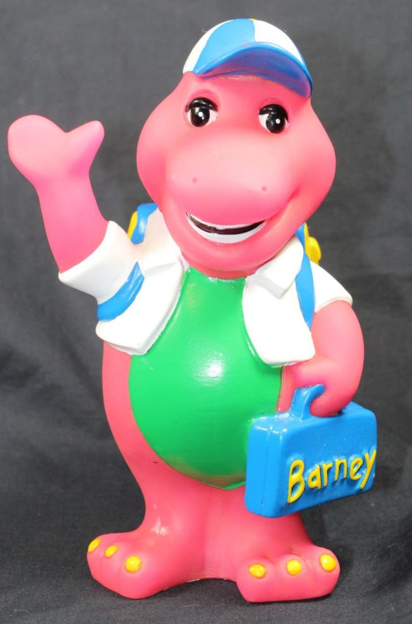 Vtg 1992 Lyons Group 7″ Barney Purple Dinosaur Coin Piggy Bank Back to School