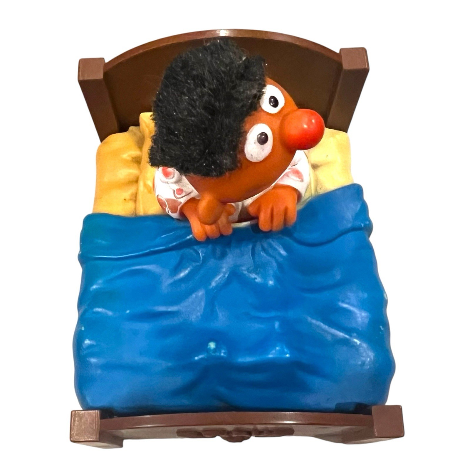 Rare Sesame Street Ernie in Bed Figure ABS Plastic Toy 3.5″ Tall Vintage