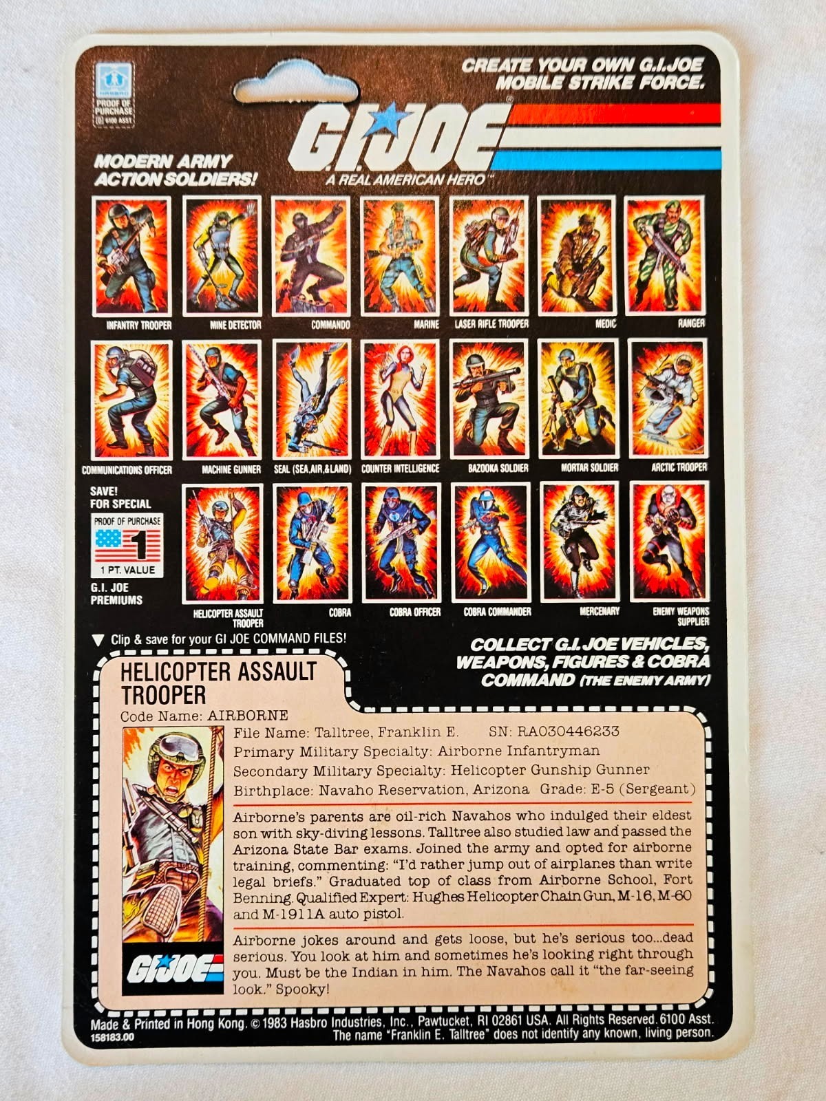 GI Joe ARAH Series 2 1983 Airborne v1 with Uncut Full Card Back – Complete