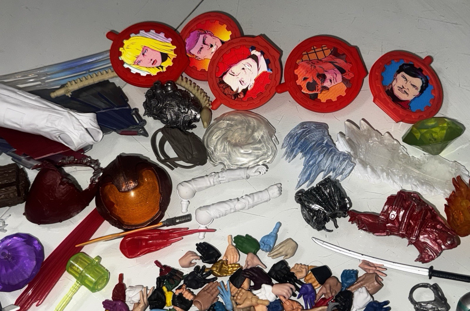 Huge Lot Of Marvel Legends & DC McFarlane Figure Heads Hands Weapons & More