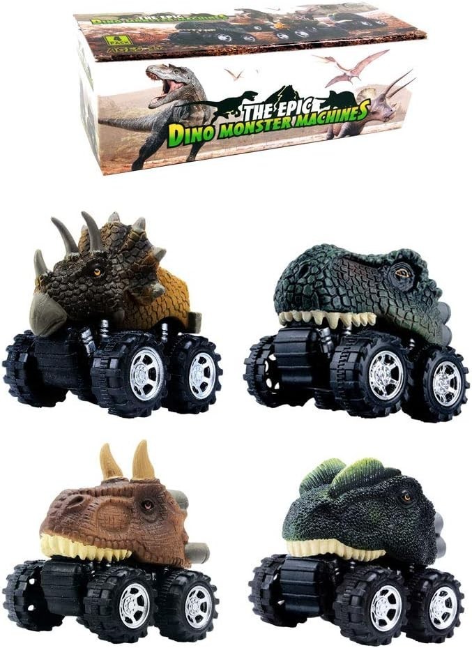 Fun & Educational 4 Pack Dino Pull Back Cars – Perfect Birthday Gifts for Boys