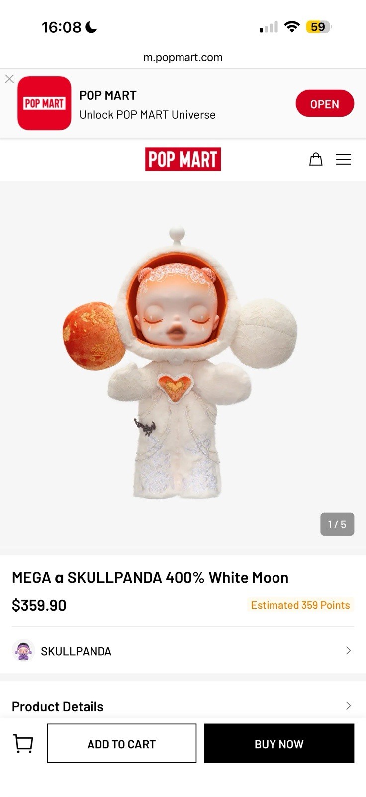 Mega Skullpanda 400% White Moon Sealed