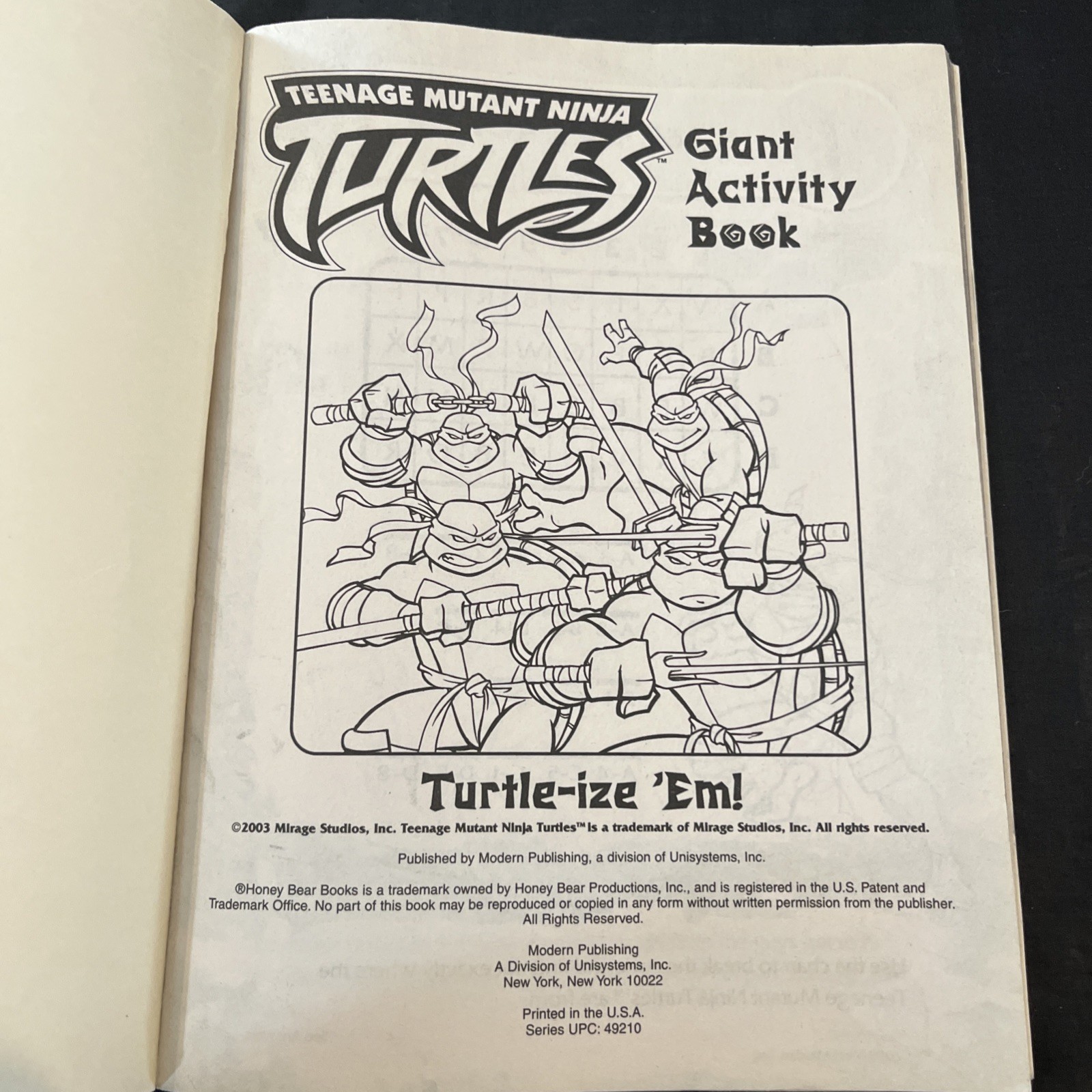 2003 TMNT Teenage Mutant Ninja Turtles COLORING BOOK GIANT Activity Home New