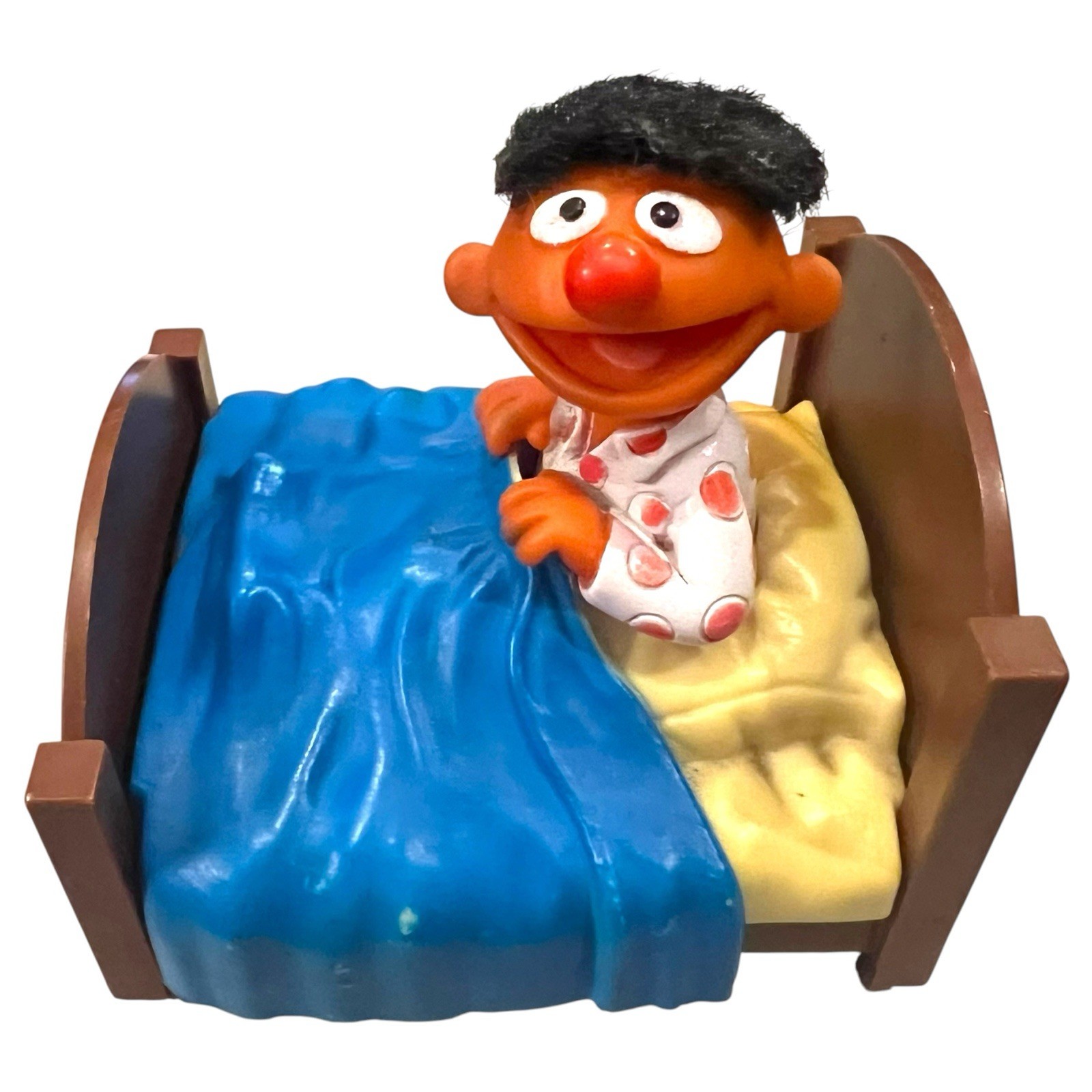 Rare Sesame Street Ernie in Bed Figure ABS Plastic Toy 3.5″ Tall Vintage