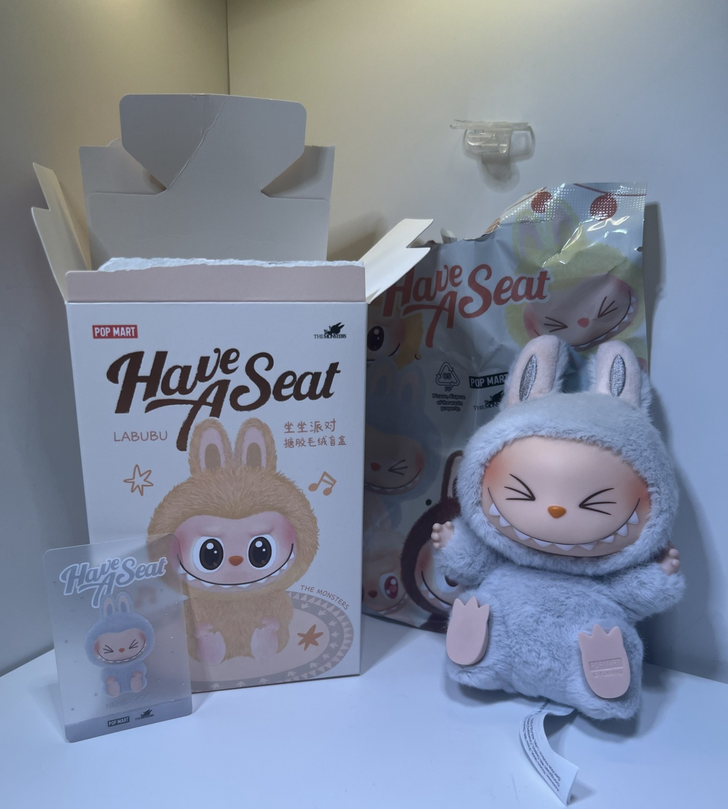 Pop Mart Labubu «Have a Seat» Plush Pendant V3 HeHe-New opened for Verification