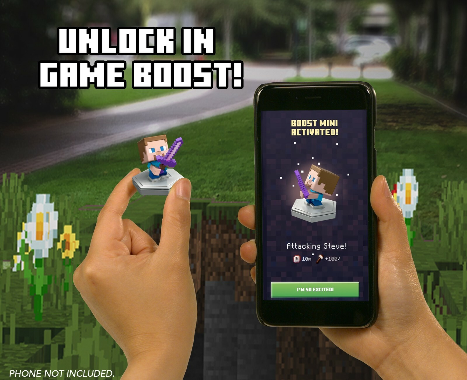 Minecraft Earth Boost Minis Attacking Steve Spawning Chicken/ 6 years and up NEW