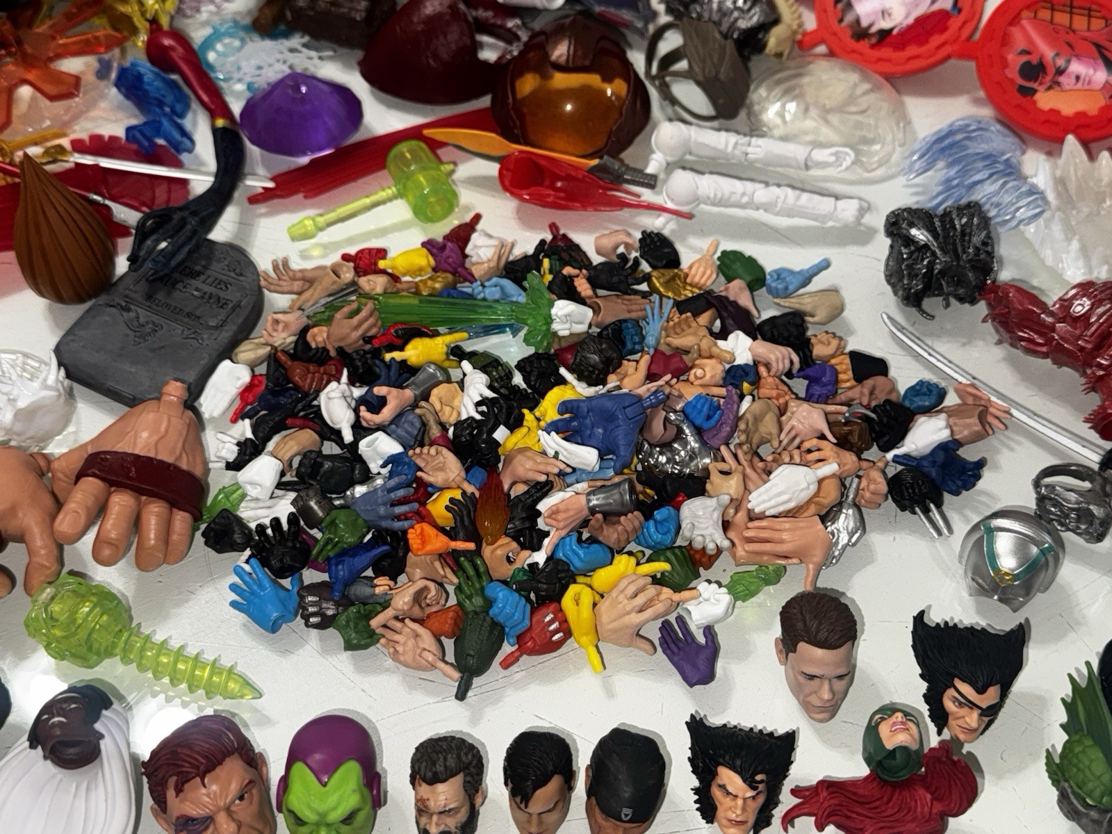 Huge Lot Of Marvel Legends & DC McFarlane Figure Heads Hands Weapons & More