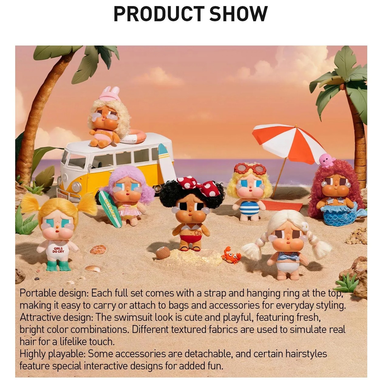 POP MART x Crybaby Vacation Mode On Series Vinyl Plush Key Pendant Figure Doll