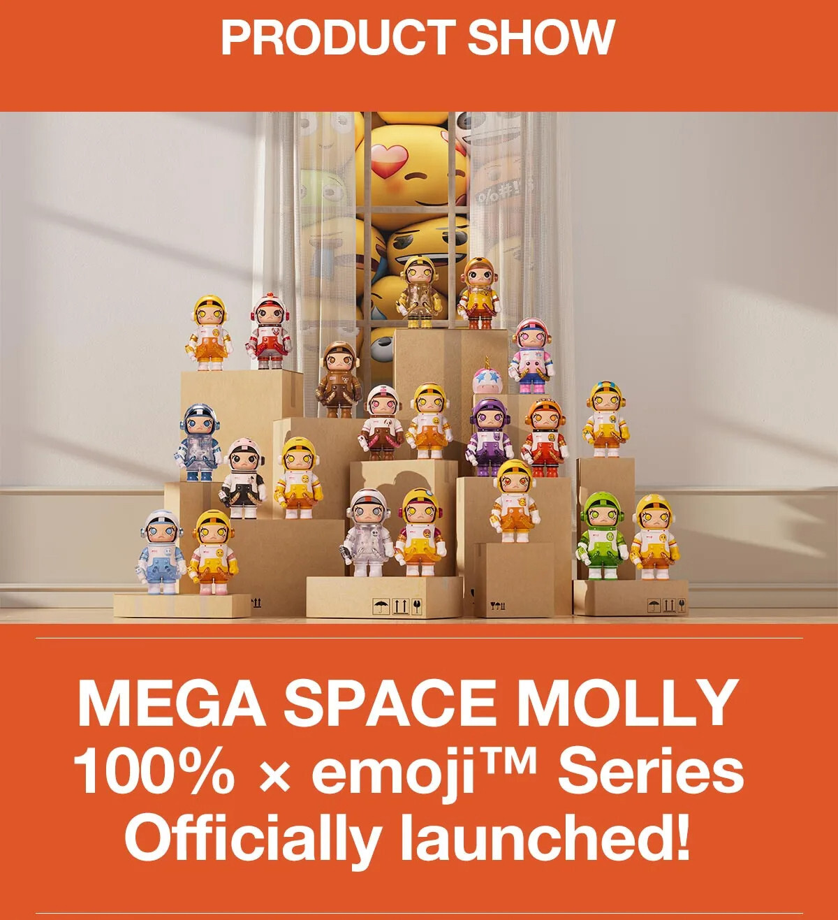 POP MART 100% Mega Space Molly x Emoji Series Confirmed Figure Doll in Open Box