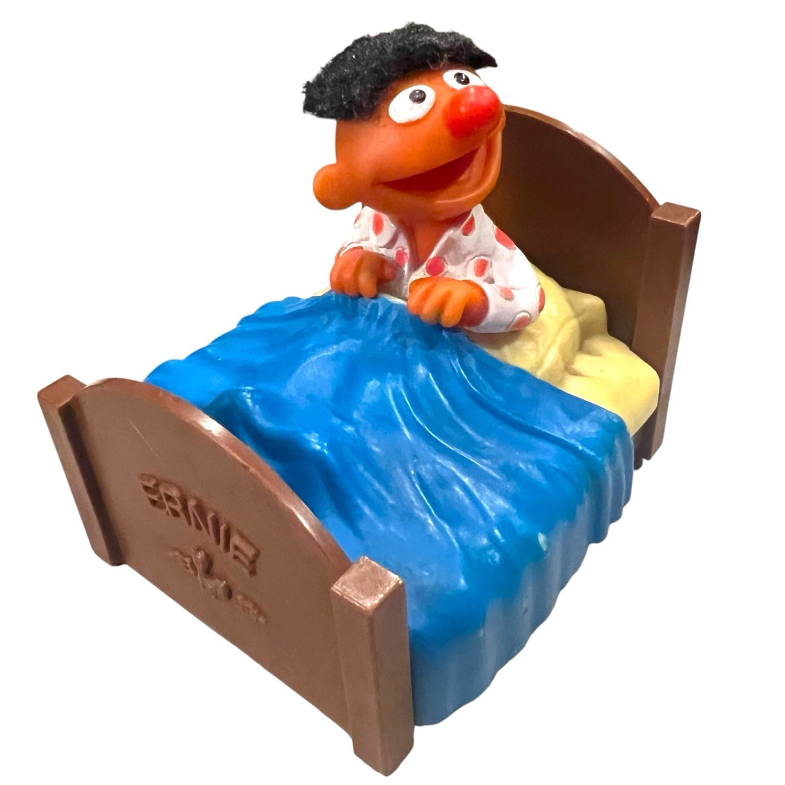 Rare Sesame Street Ernie in Bed Figure ABS Plastic Toy 3.5″ Tall Vintage