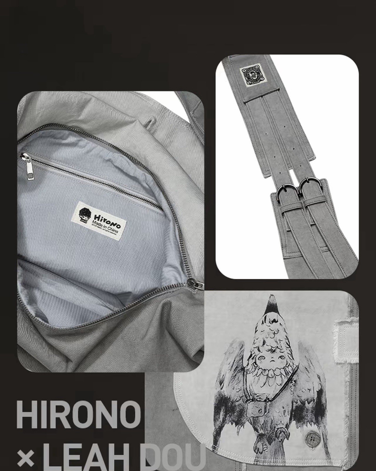 POP MART Hirono x Dou Jingtong Flying Man Patchwork Messenger Bag