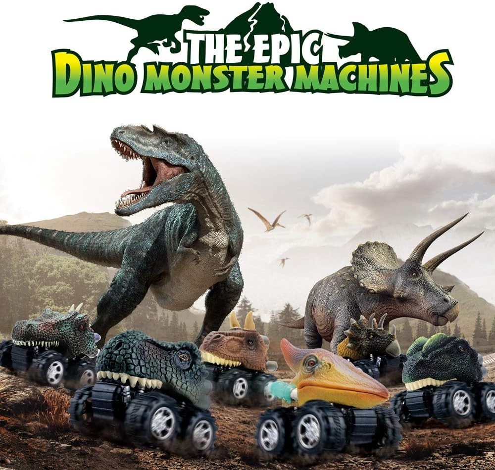 Fun & Educational 4 Pack Dino Pull Back Cars – Perfect Birthday Gifts for Boys