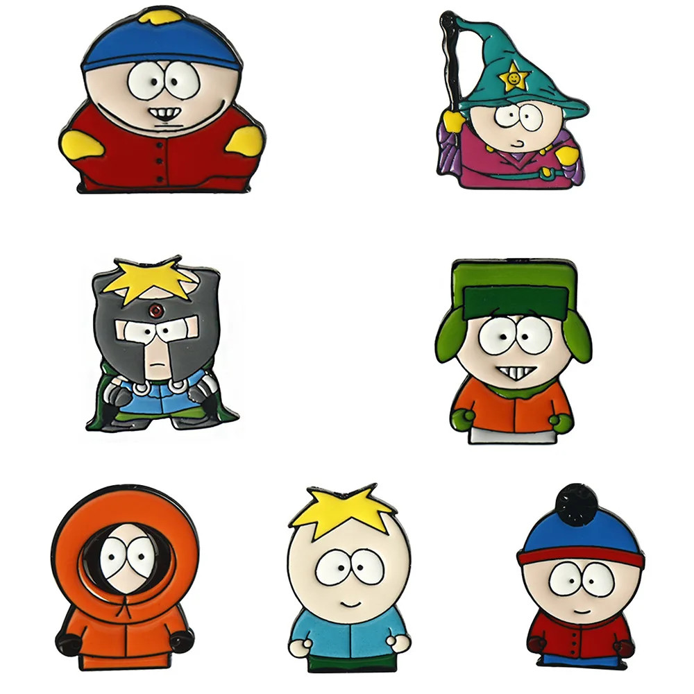 7Pcs/Set Cartoon TV Movie Cartman Figure Badges – Cute Lapel Pins for Backpacks