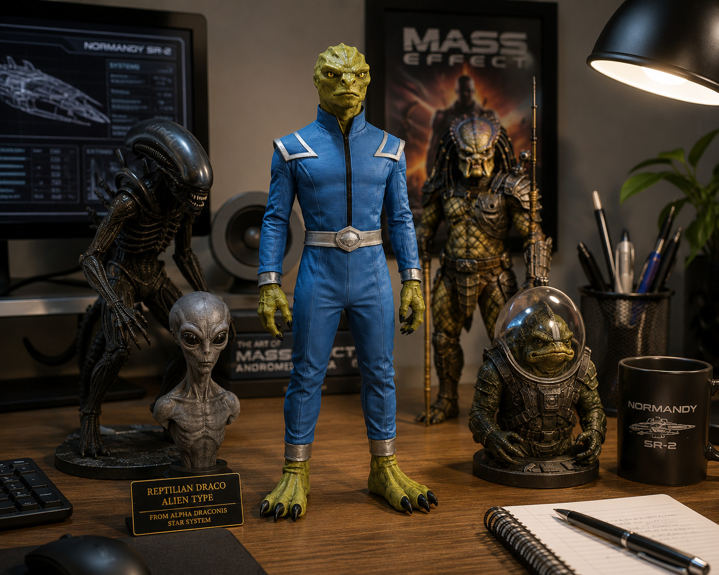 Reptilian Draco Alien Figurine 22cm Hand Painted Alpha Draconis Statue