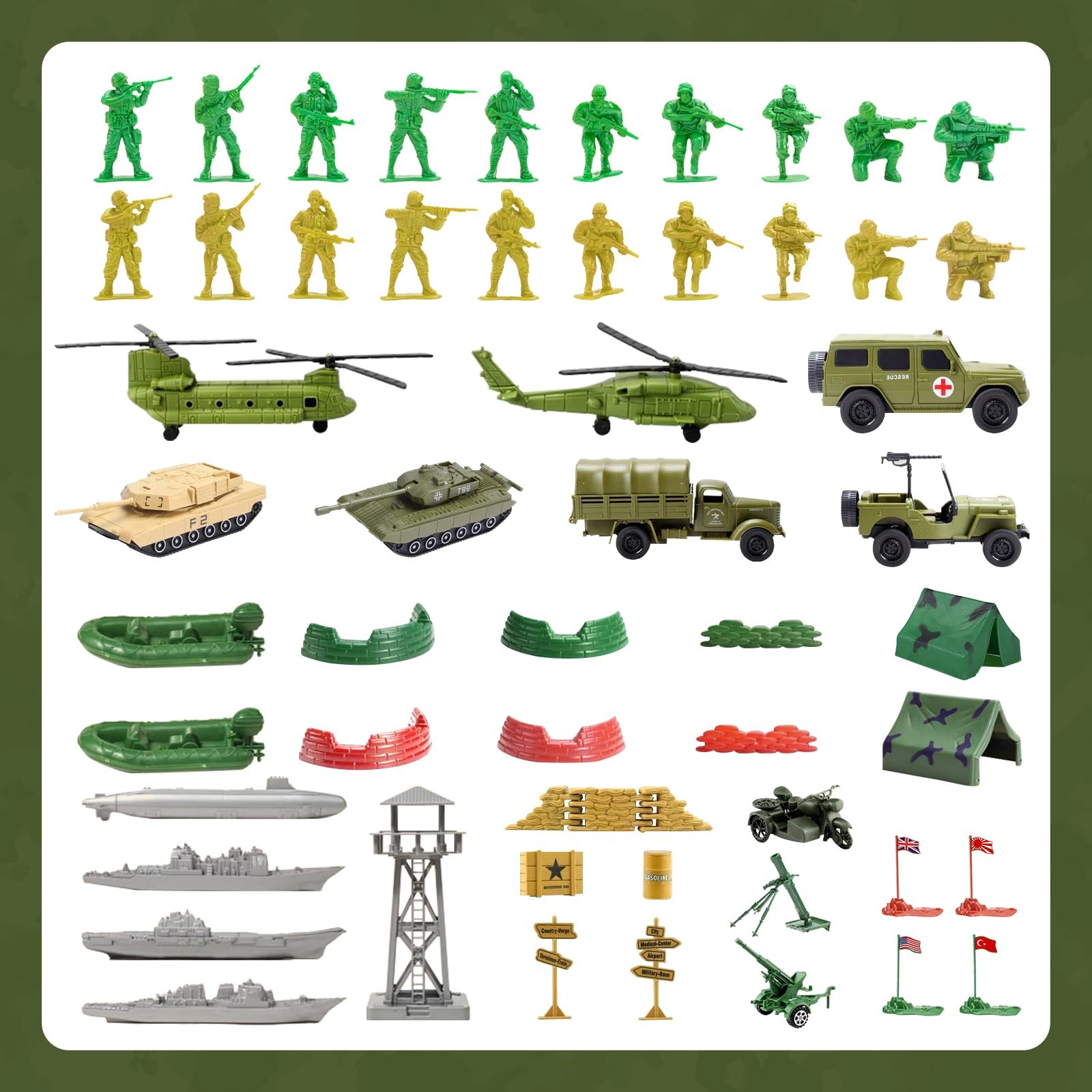 Army Men Military Toys for Boys Age 3-12 124 Pcs Plastic Playset with Soldiers